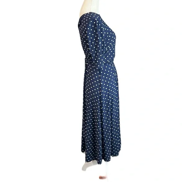 NWT Anne Klein Short Sleeve Dress Blue White Polka Dot Below Knee Midi Womens 4 - Picture 3 of 11